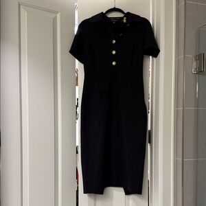 J. Crew Black Midi Dress with Gold Accents